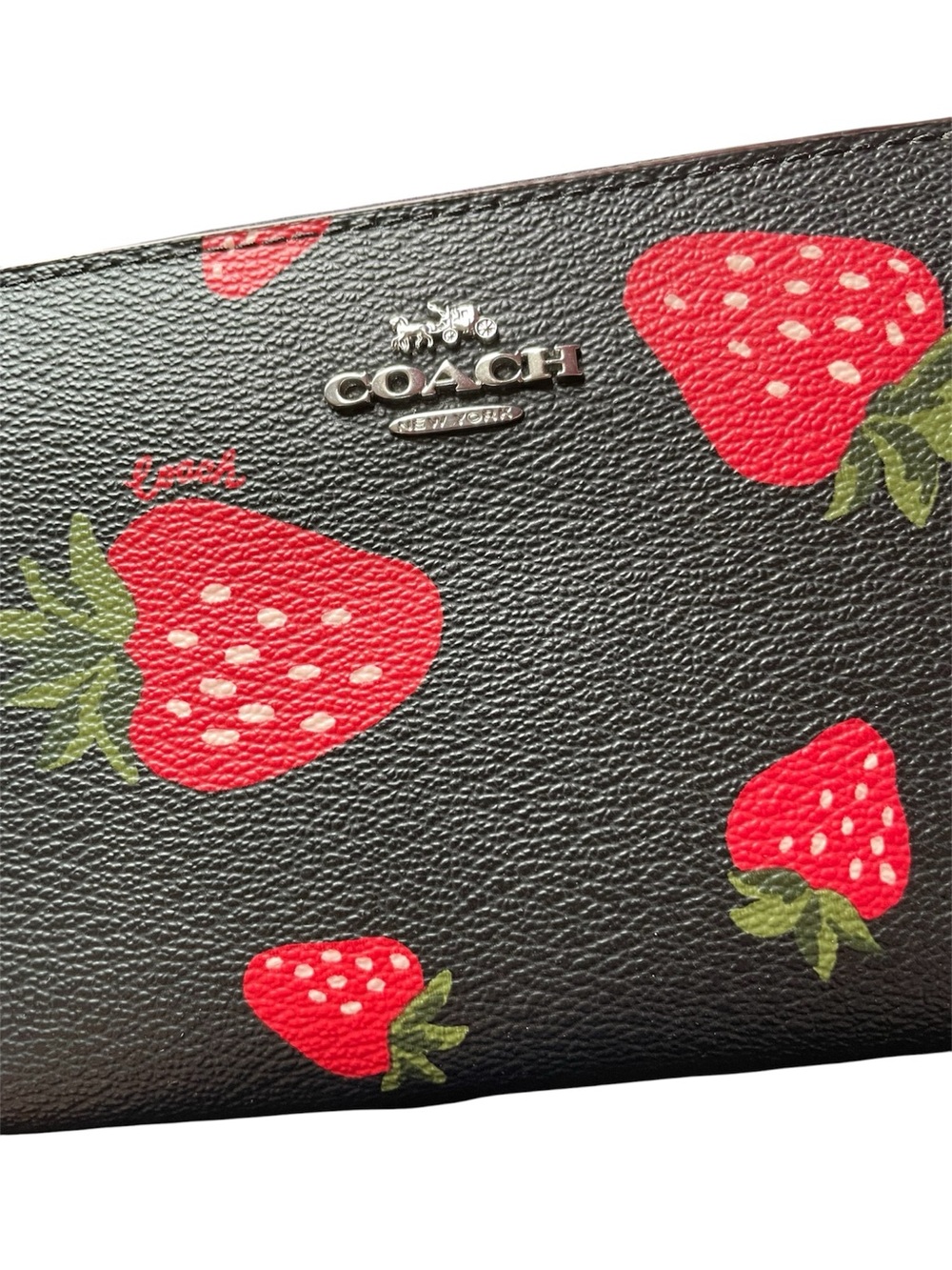 Black Strawberry Coach Wallet Wristlet - Picture 2 of 10